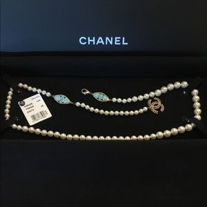 CHANEL Pearl Gripoix Poured Glass Turquoise Belt